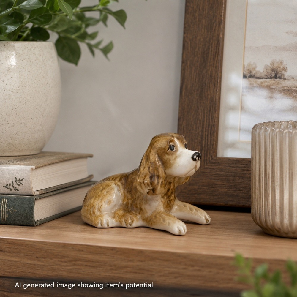 Vintage Style Glossy Ceramic Cocker Spaniel Dog Figurine Miniature Puppy Decor